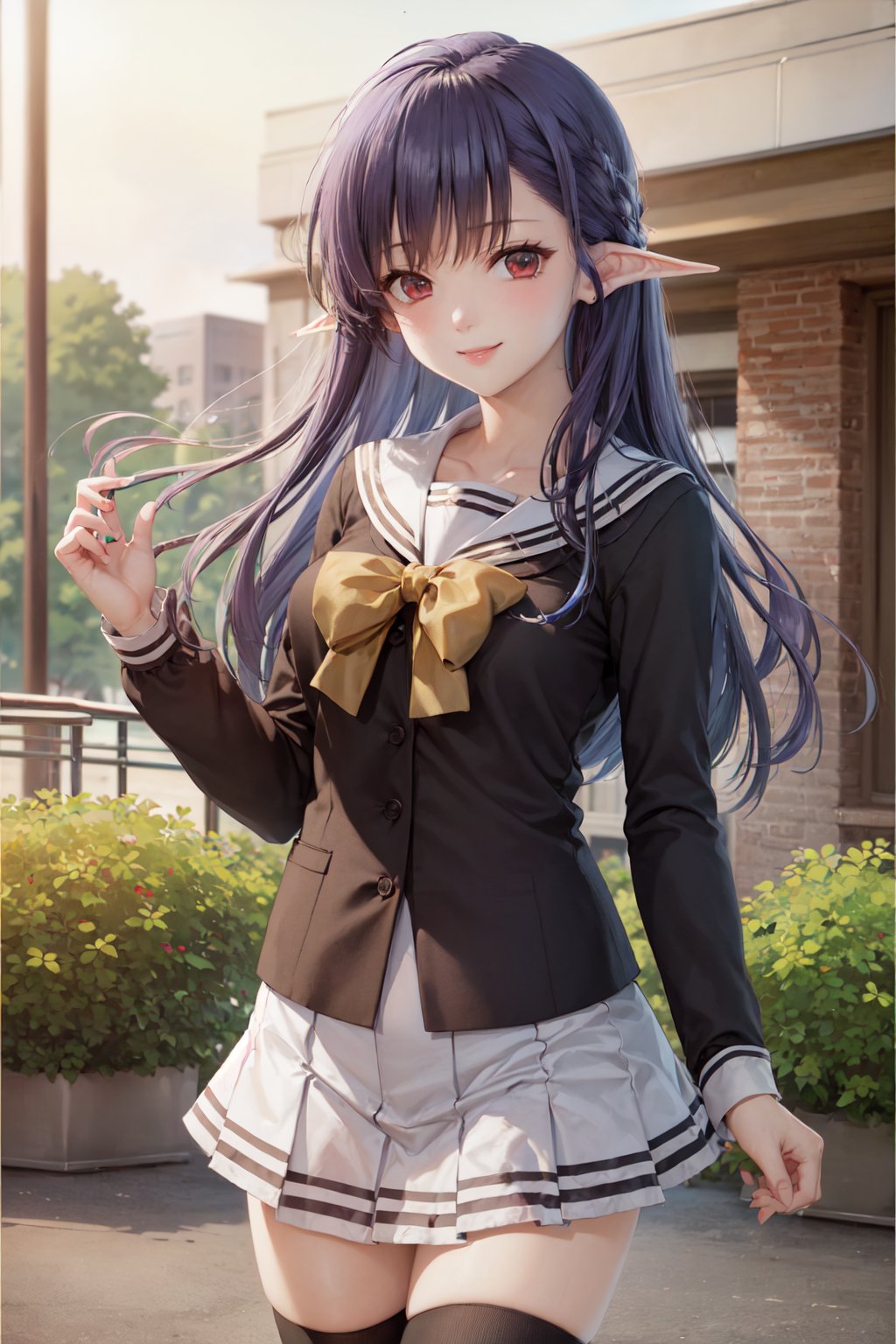 00037-1185902055-(masterpiece, best quality_1.2), , cowboy shot, solo, 1girl, nerine, smile, looking at viewer, (blue hair_1.1), red eyes, school.jpg